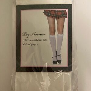 Leg Avenue White Nylon Opaque Knee Highs